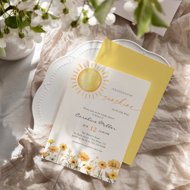 Convites Pequeno Raio De Sol Chá De Bebê Flor Silvestre  (Criador carregado)