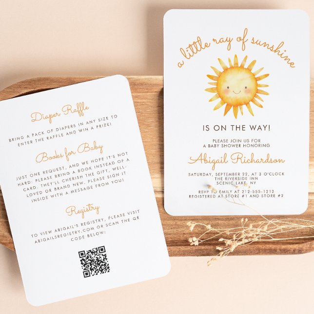 Convites Pequeno Raio de Sol Código QR Chá de Bebê (Criador carregado)