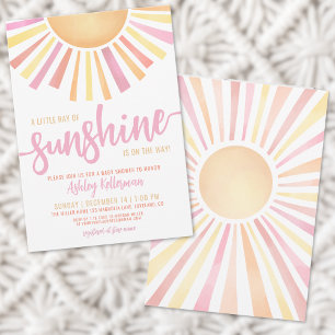 Convites Pequeno Raio De Sol Rosa Chá De Bebê Boho