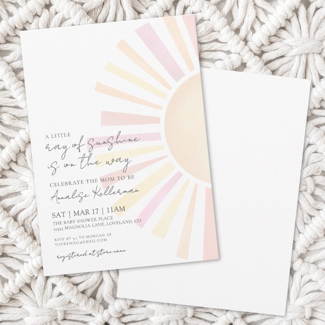 Convites Pequeno Raio De Sol Rosa Festa De Bebê (Little Ray Of Sunshine Pink Baby Shower Invitation)