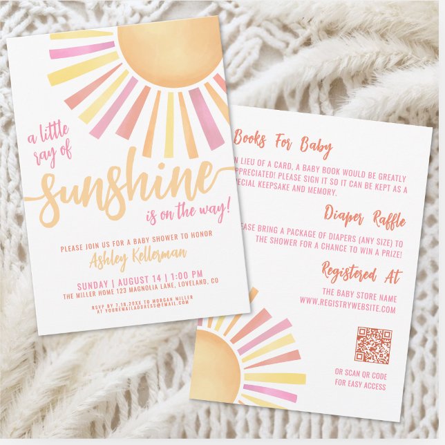 Convites Pequeno Raio De Sol Tudo Em Um Chá De Bebê (Little Ray Of Sunshine All In One Baby Shower Invitation)