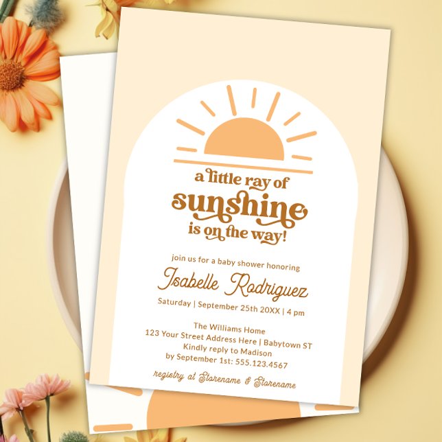 Convites Pequeno Raios Do Chá de fraldas Do Sunshine Boho (Little Ray Of Sunshine Boho Baby Shower Invitation)