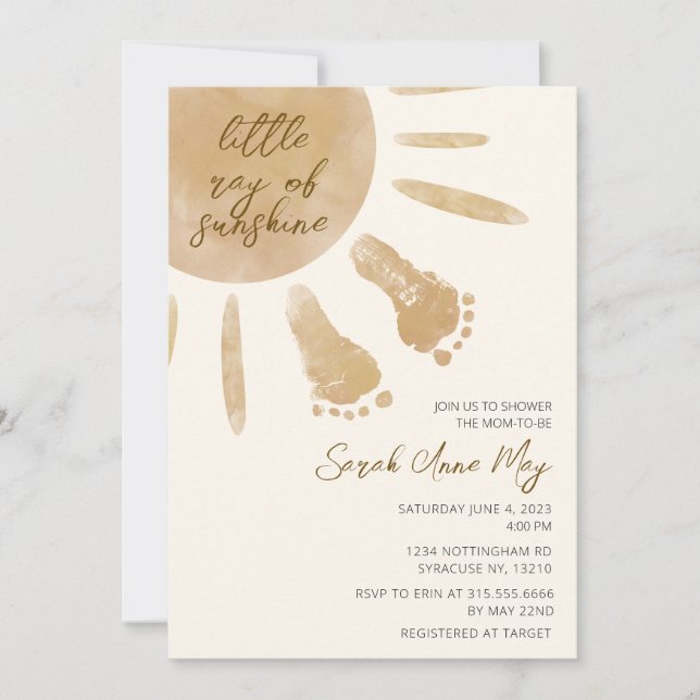 Convites Pequeno Ray do Chá de fraldas Sunshine Boho (Frente)