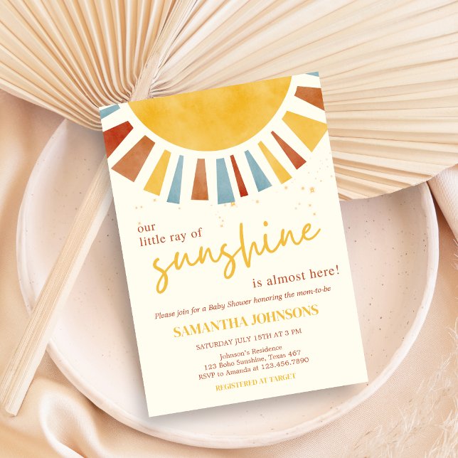 Convites Pequeno Ray do Chá de fraldas Sunshine Boho (Little Ray of Sunshine Baby Shower Invitation)