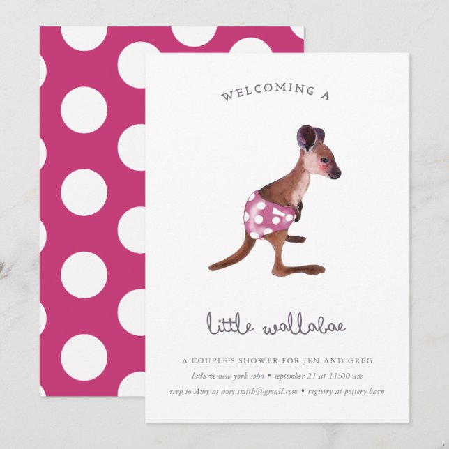 Convites Pequeno Roo em framboesa (Frente/Verso)