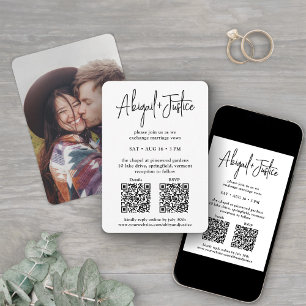 Convites Pequeno Roteiro Mínimo Tudo-em-Um QR Foto Casament