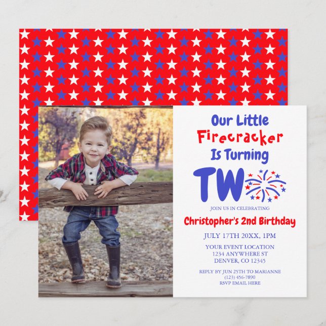 Convites Pequeno segundo aniversário Firecracker (Frente/Verso)