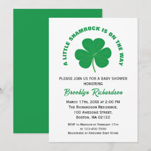 Convites Pequeno Shamrock Irlandês Branco E Chá de fraldas 