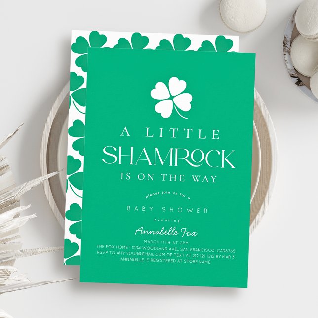 Convites Pequeno Shamrock Moderno Chá de Bebê Verde (Criador carregado)