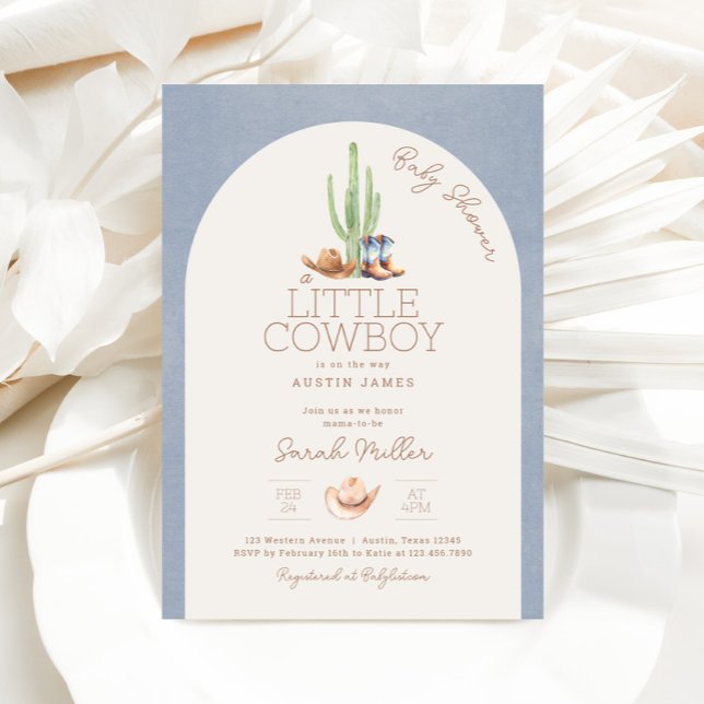 Convites Pequeno Vaqueiro no Caminho do Chá de fraldas (Little Cowboy Baby Shower Invitation)