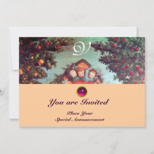 Convites PEQUENOS ÂNGULOS MONOGRAM antigo cor-de-rosa azul