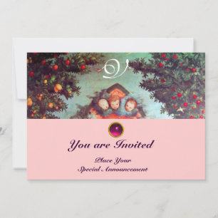 Convites PEQUENOS ÂNGULOS MONOGRAM antigo cor-de-rosa azul 