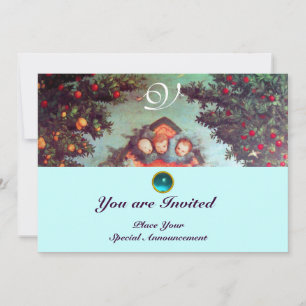 Convites PEQUENOS ÂNGULOS MONOGRAM Vermelho azul-claro anti