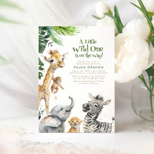 Convites Pequenos Animais Selvagens Safari Chá de fraldas S