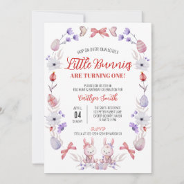 Convites Pequenos Bunnies viram um, gêmeos florais no anive