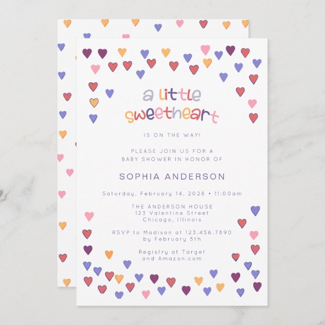 Convites Pequenos corações Um Chá de fraldas Bonitinho (Frente/Verso)