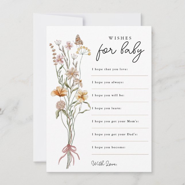 Convites Pequenos Desejos de Flor Silvestre para o Bebê Jog (Frente)