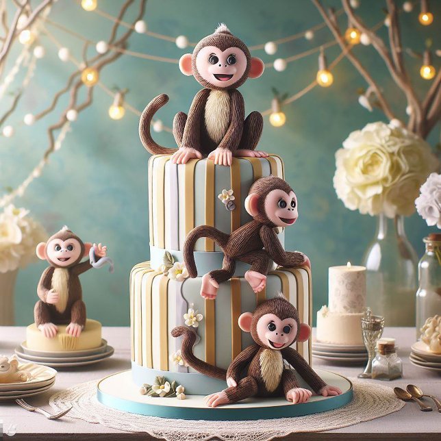 CONVITES PEQUENOS MACACOS EM UM BOLO DE ANIVERSÁRIO (Criador carregado)
