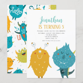 Convites Pequenos Monstros Festa de aniversário Azul e Amar