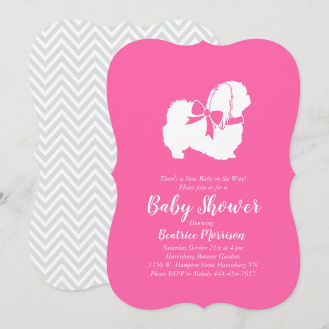 Convites Pequim, Chá de fraldas de Cachorro, Rosa (Frente/Verso)