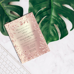 Convites Pêra Moldura Floral Folhas Brilho Dourado Rosa