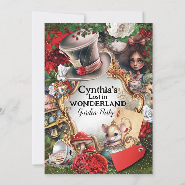 Convites Perdida na Festa de aniversário Wonderland (Frente)
