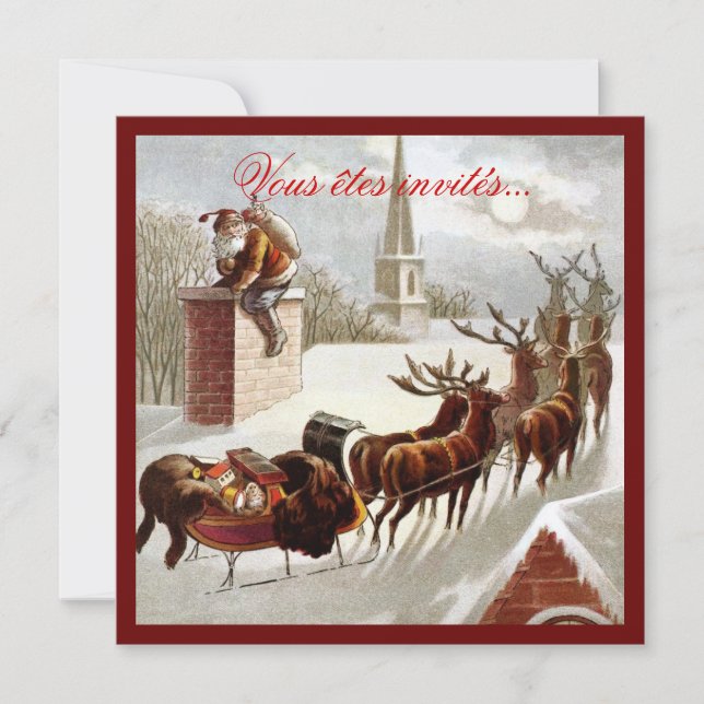 Convites Père Noël avec traîneau et renne (Frente)