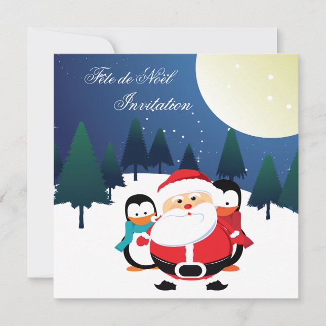 Convites Père Noël et Manchot Fête de Noël (Frente)