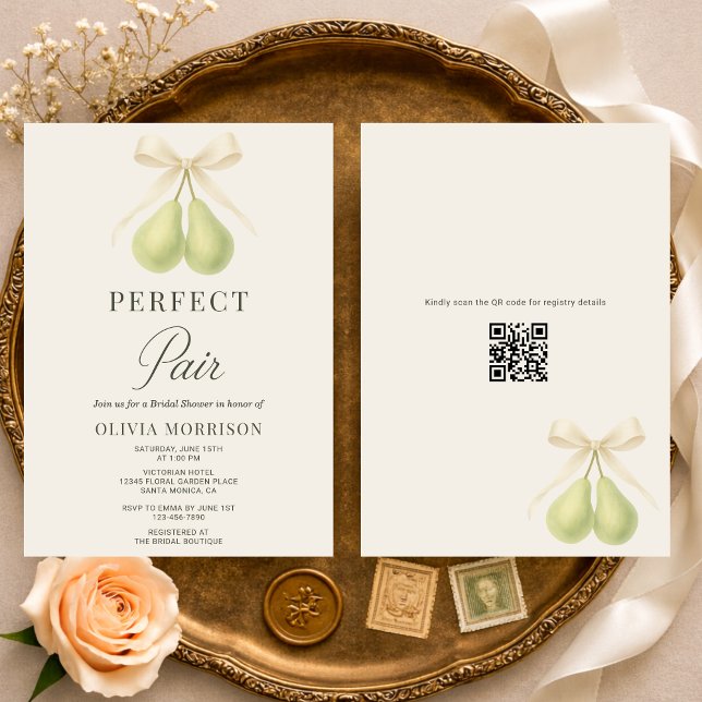 Convites Perfect Pair Bow QR Code Bridal Shower (Criador carregado)