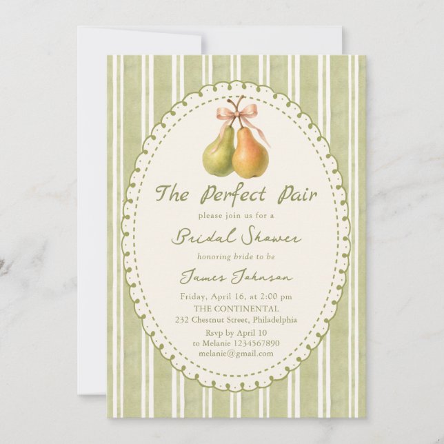 Convites  Perfect Pair Green Pear bridal shower Invitation (Frente)