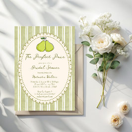 Convites Perfect pair sage green stripe pear bridal shower
