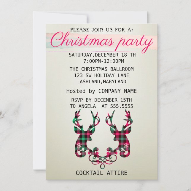 Convites Perfeito, Elegante, Marcado Natal De Reindeer Em (Frente)