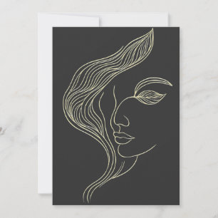 Convites Perfil de Mulher Folha Arte Linear Elegante