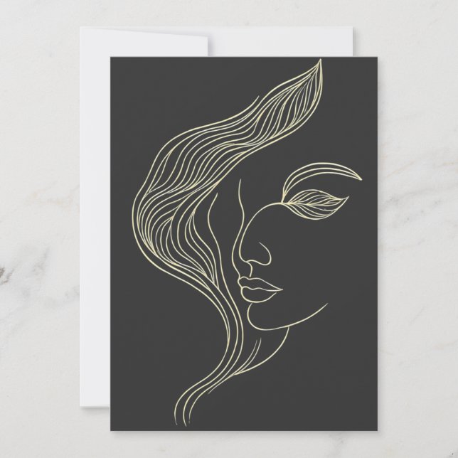 Convites Perfil de Mulher Folha Arte Linear Elegante (Frente)