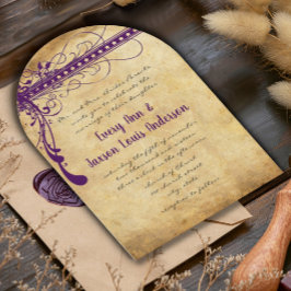Convites Pergaminho Falso Roxo Renascença Medieval