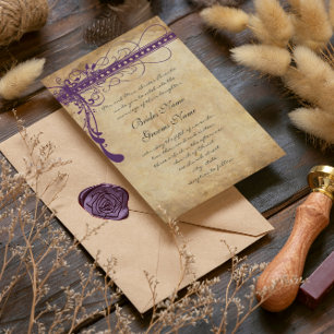 Convites Pergaminho Falso Roxo Renascença Medieval
