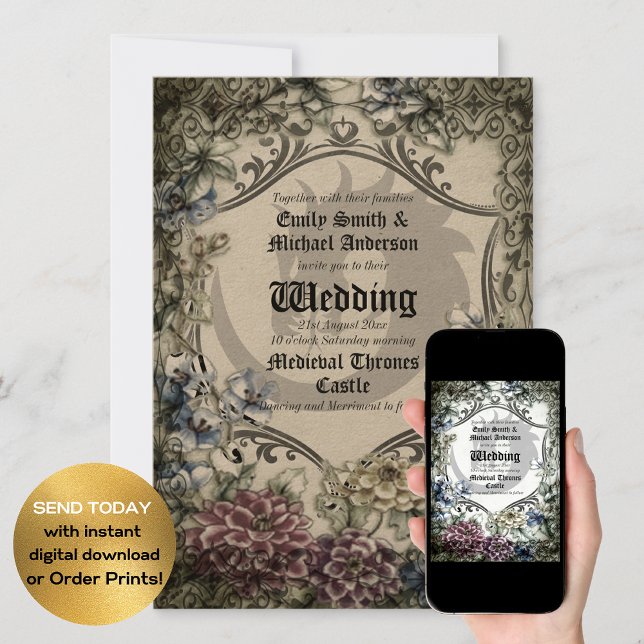 Convites Pergaminho Gótico Medieval do Casamento do Dragão  (Criador carregado)