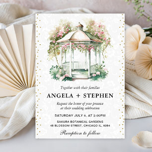 Convites Pérgola de Jardim de Primavera em Aquarela Casamen