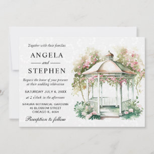 Convites Pérgola de Jardim de Primavera em Aquarela Casamen