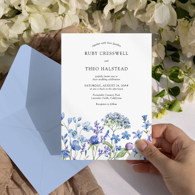 Convites Pergueiro-Vedante Delicado Floral (Floral Wedding Invitation from my Lilac + Periwinkle Wildflower Wedding Collection)