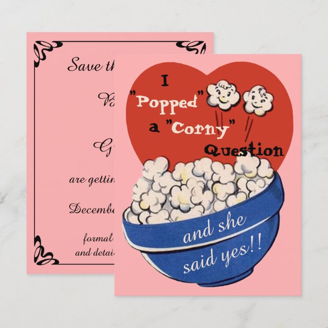 Convites Pergunta Doce e Brega de Pipoca, Fofo Save the Dat (Frente/Verso)