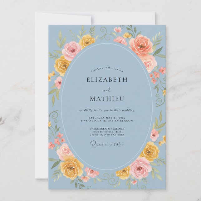 Convites Periwinkle Amarelo Ranunculus Cinza Eucalipto Wedd (Frente)