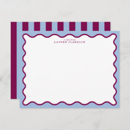 Convites Periwinkle Blue & Berry Plum Wavy Note Card