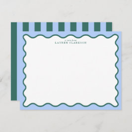 Convites Periwinkle Blue & Deep Teal Wavy Note Card