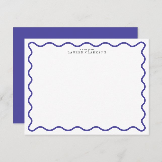 Convites Periwinkle Blue Modern Wavy Border Note card (Frente/Verso)