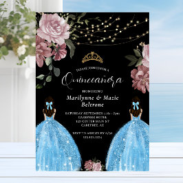 Convites Periwinkle Blue Princess Gêmeas Florais Quinceañer