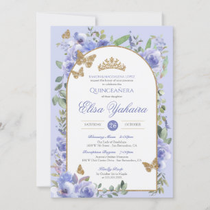 Convites Periwinkle Blue Watercolor Ouro Butterfly Quince