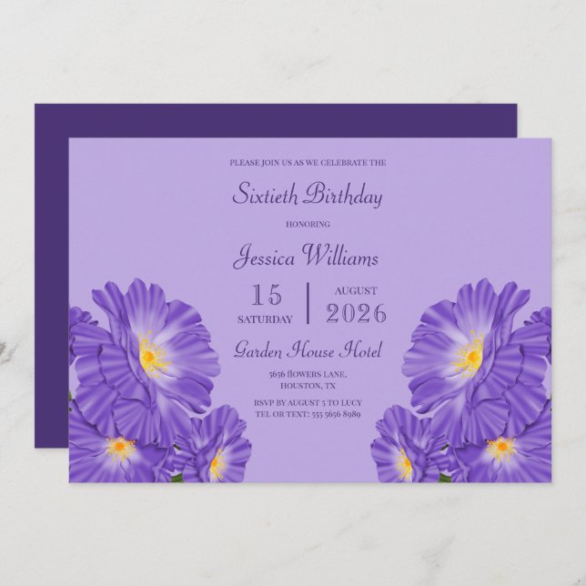 Convites Periwinkle Decoration 60th Birthday (Frente/Verso)