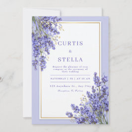 Convites Periwinkle Lavender Romantic Gold Frame Wedding