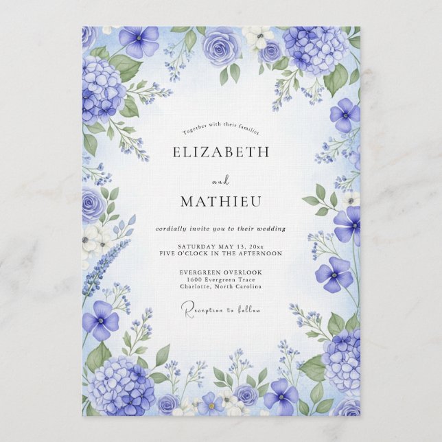 Convites Periwinkle Painterly Bloom Wedding (Frente)